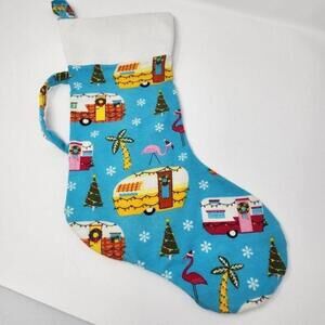 Handmade | Flannel Flamingo‎ Christmas Camper Print Zippered Stocking